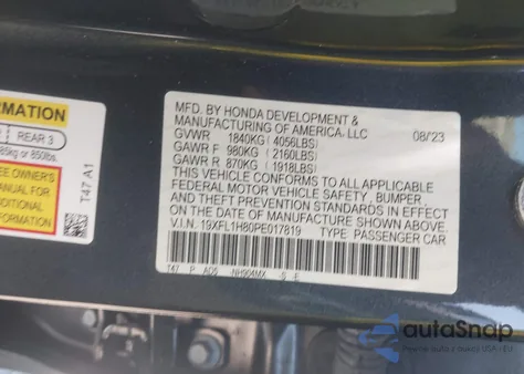 2023 Honda Civic Sport Touring z USA, uszkodzony, nr VIN 19XFL1H80PE017819